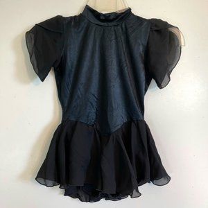 Danskin Black Figure Skating/Dance Dress-Sheer Cap Sleeves & Skirt- Girls M 8-10